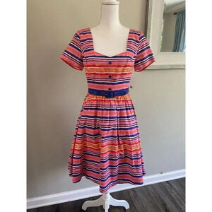 NWOT Modcloth Dress Fit Flare Belt Retro Pink Blue Orange Stripe Medium M New